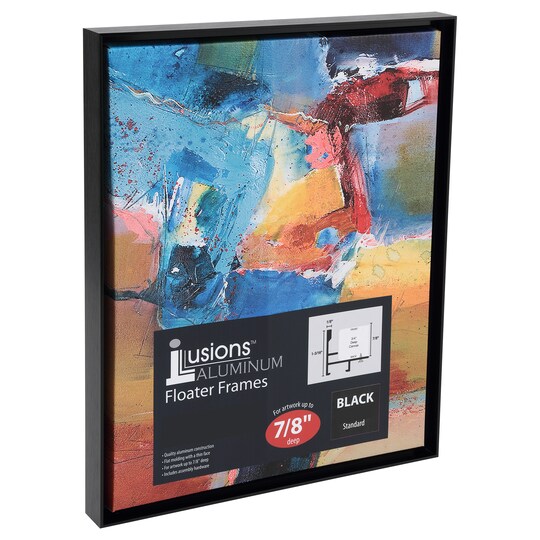 Creative Mark Illusions Aluminum Floater Frames 7/8", 16x20" Black - No Glass or Backing - Canvas Floater Frames with Sleek Metal Exterior, Flat Molding & Assembly Hardware